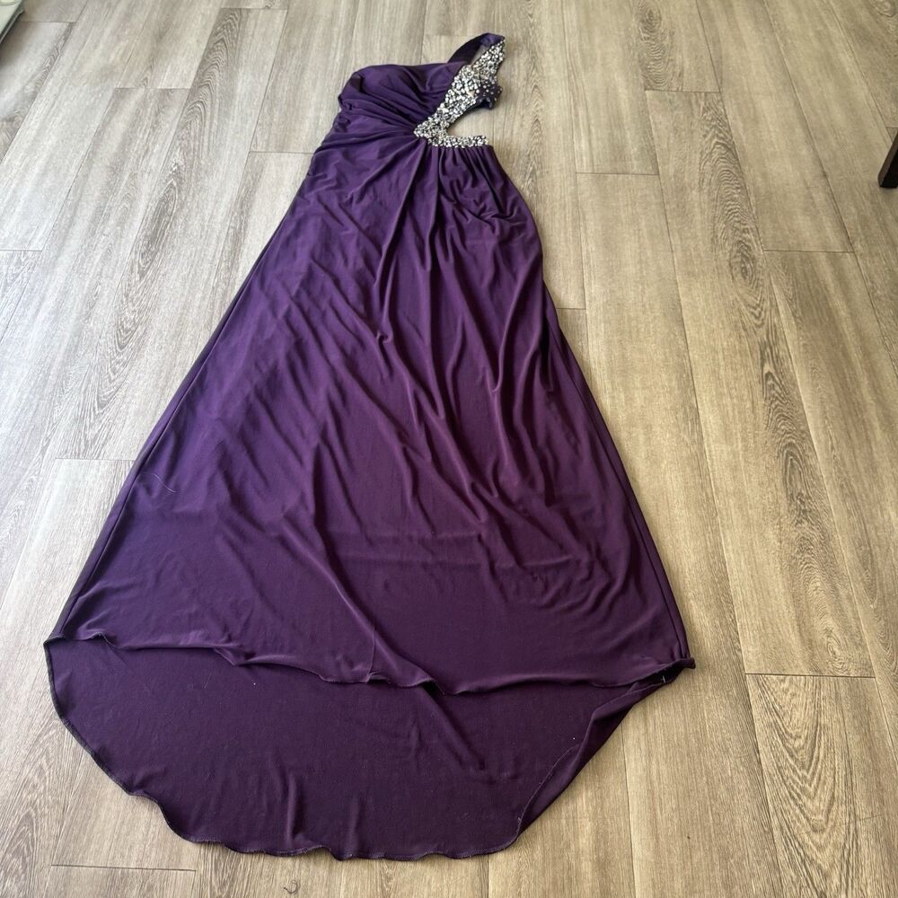Nox Anabel Purple One Shoulder Prom Dress Gown Cutout Rhinestone Beaded XS Chic - Picture 9 of 14